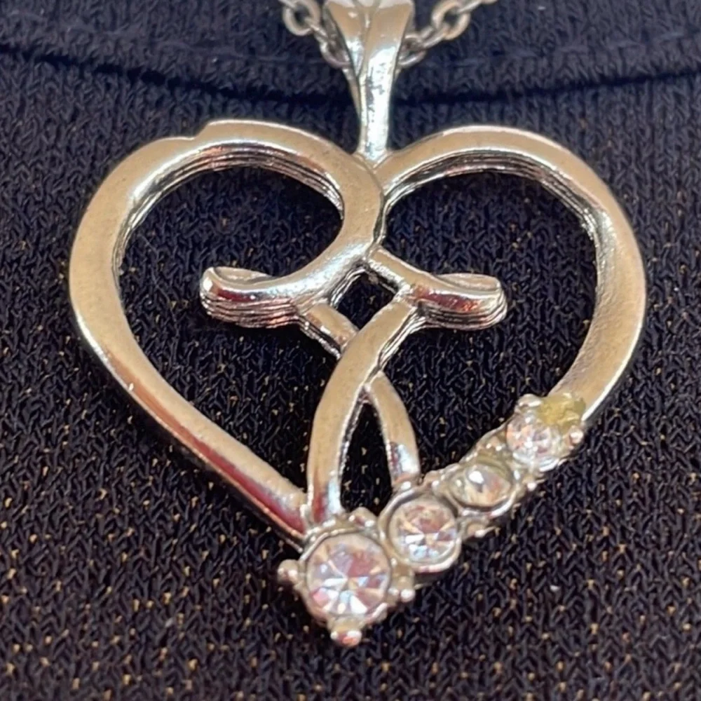 April Birthstones Heart & Cross Silver Pendant Signed CAMCO Vintage Jewelry